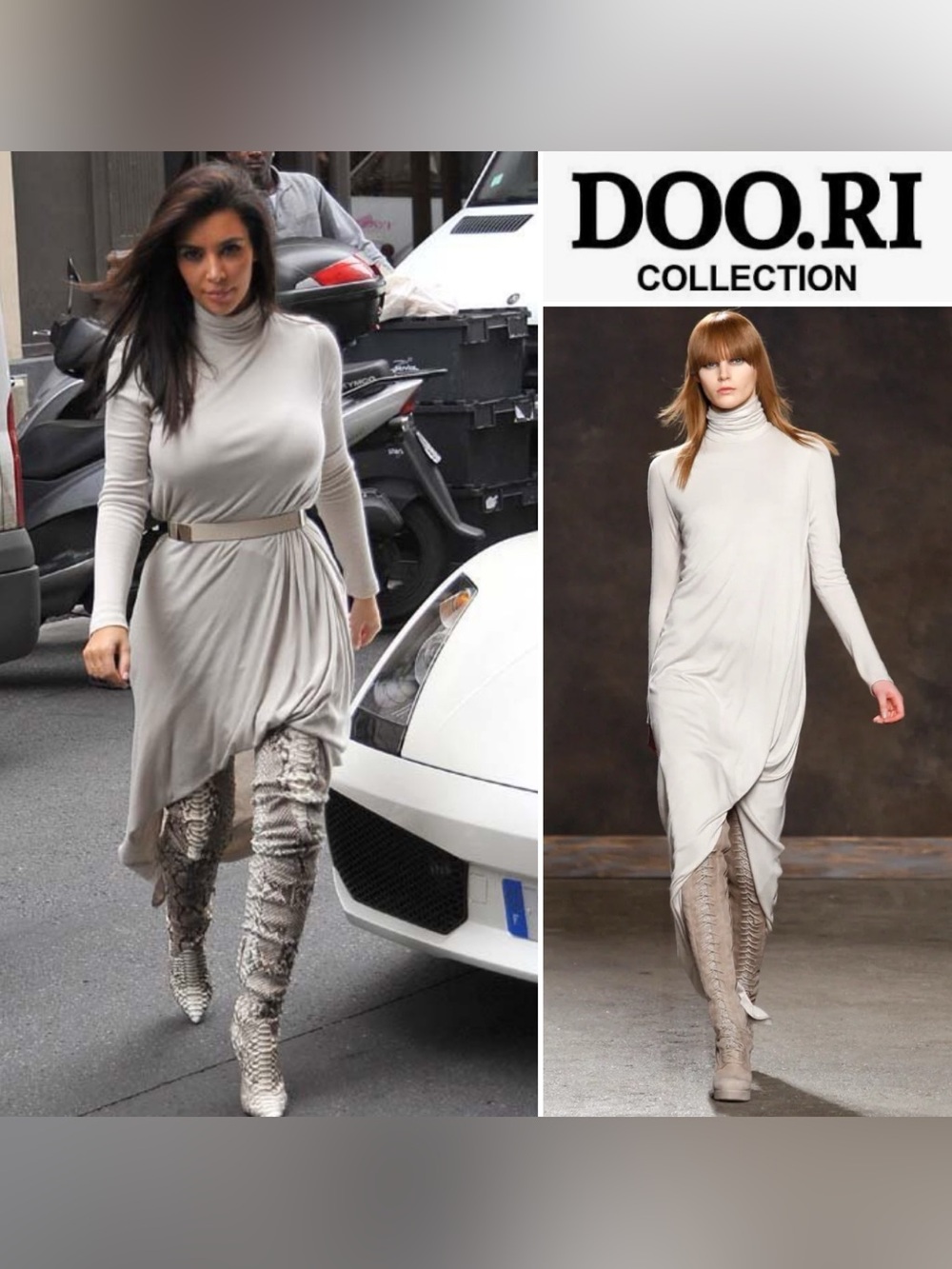 Doo.Ri Off The Runway Beige Modal Cashmere Turtleneck Draped Hi Low Dress Sz 2